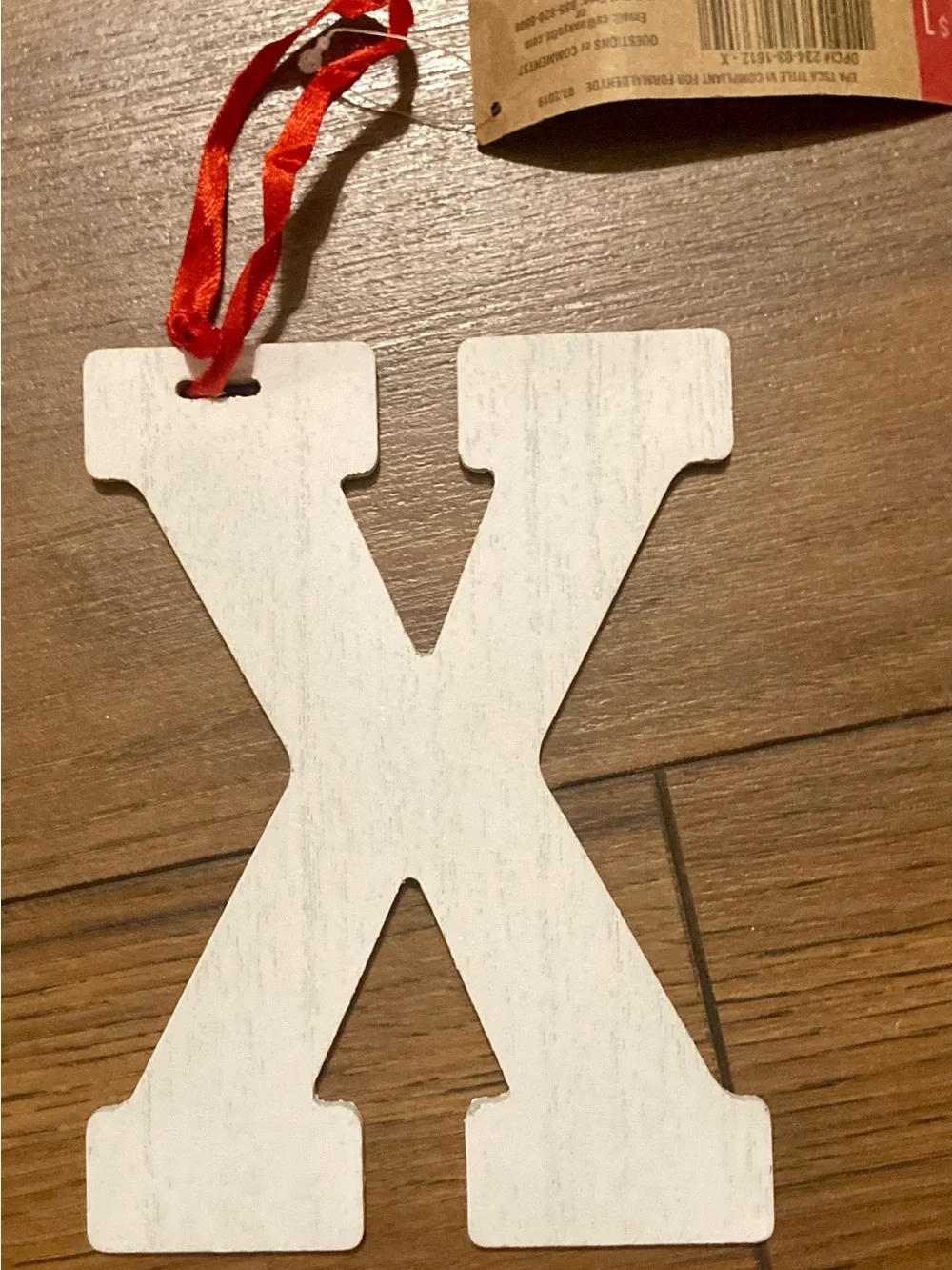 Target Bullseye Monogram Letter “X” Christmas Ornament White Wood Initial 6